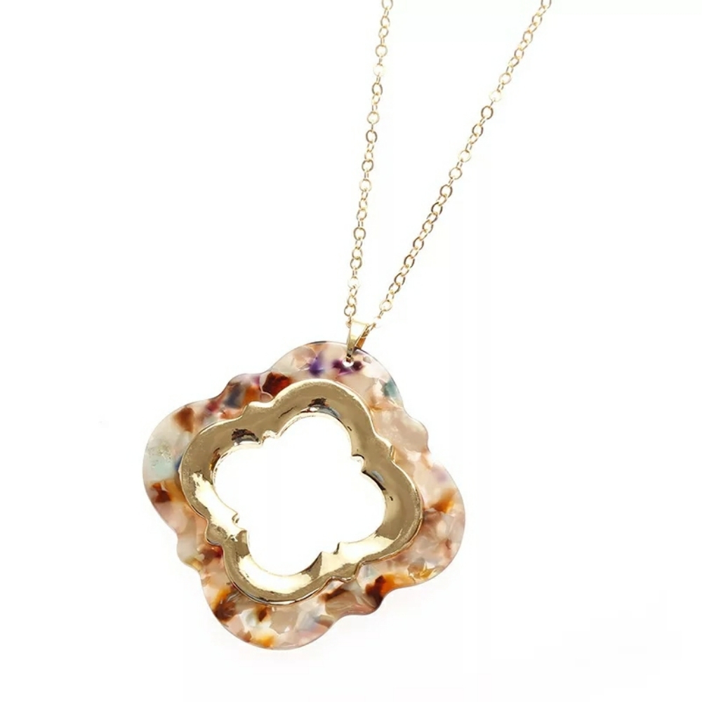 Acetate Marble Geometric Pendant Necklace